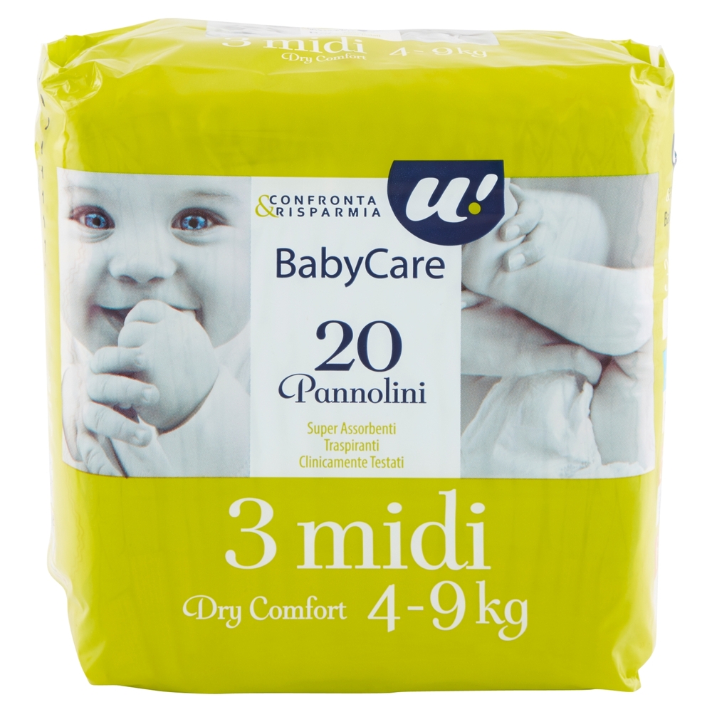 20 PANNOLINI BABY CARE MIDI DRY COMFORT 4-9 KG U! Confronta & Risparmia
